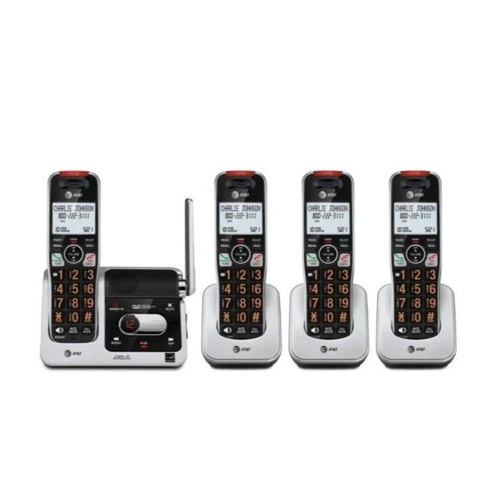 AT&T BL102-4 DECT 6.0 4-Handset Cordless Phone Silver/Black w/Answering Machine
